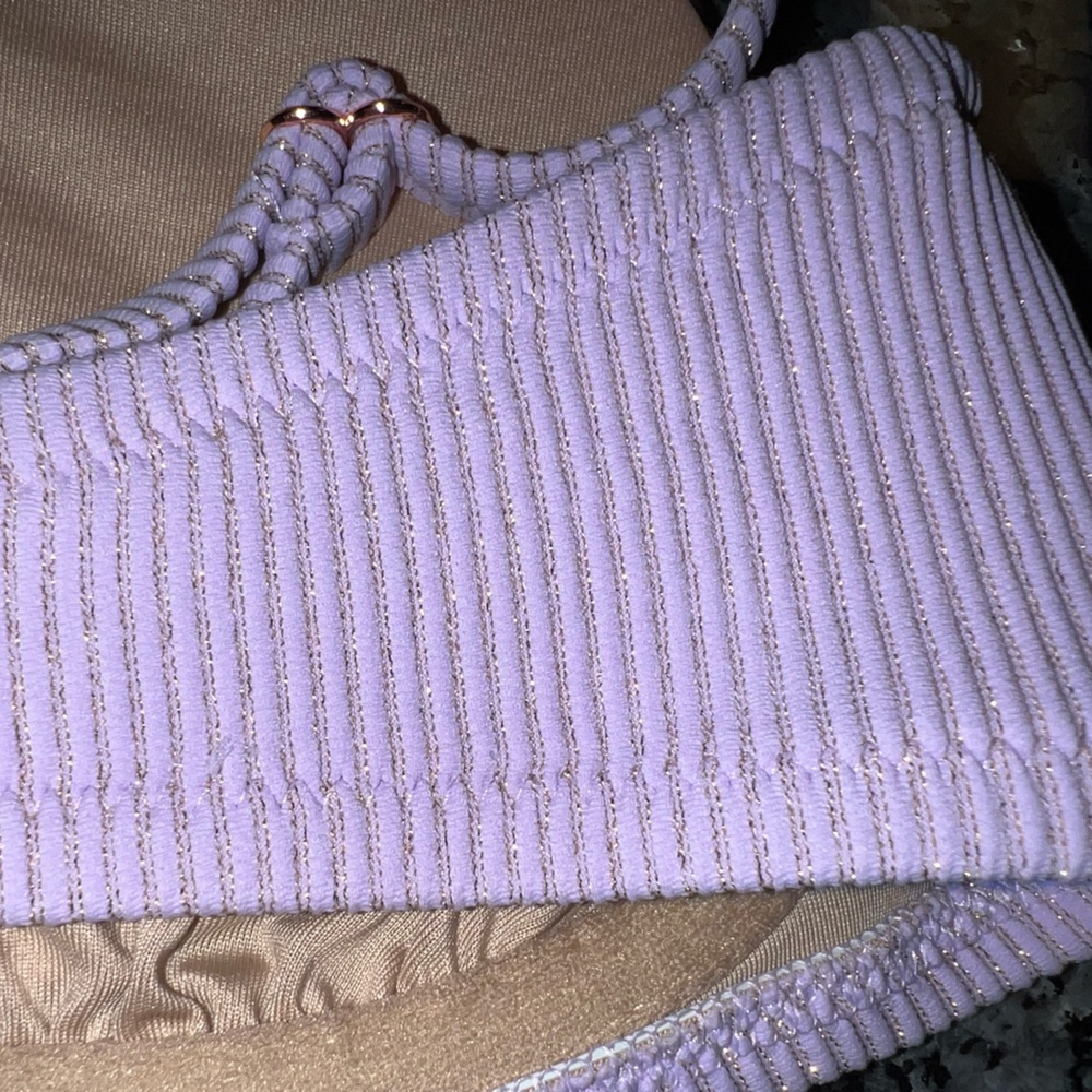 Shade & Shore Purple with Gold Sparkles V-Neck Bikini Top - Picture 6 of 6